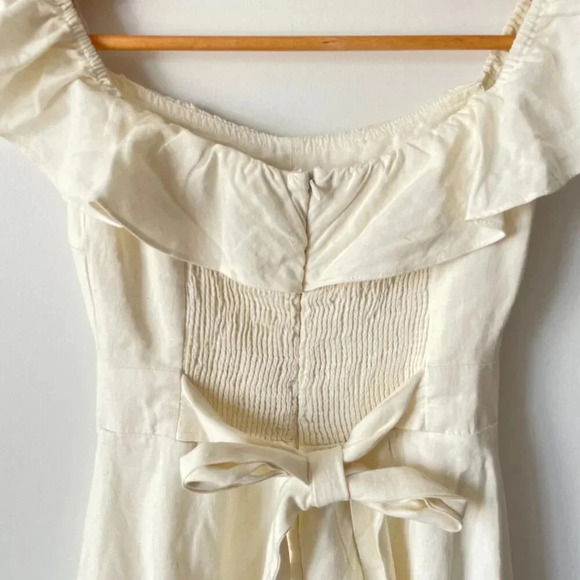 Zara Linen Blend Ruffle Bow Tie Back Mini Dress Ecru White Size Small - Picture 10 of 12